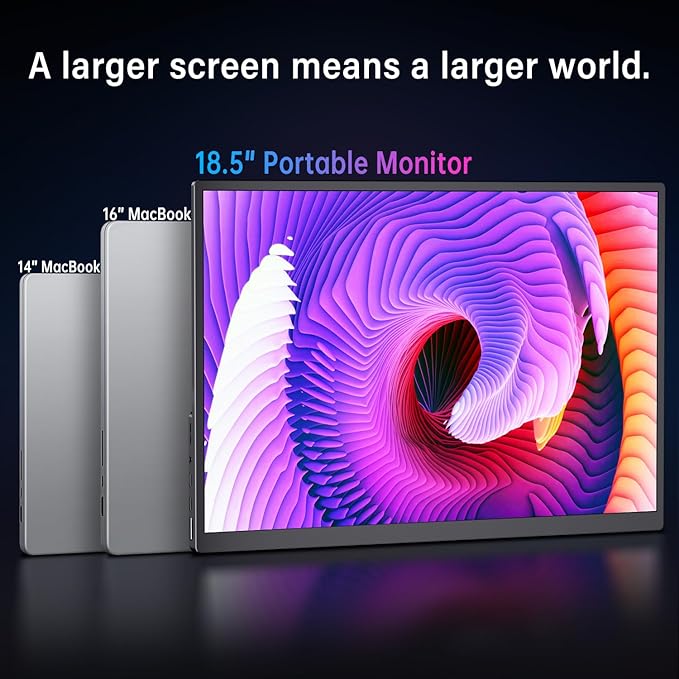 Portable Monitor 18.5 inch 100Hz FHD USB-C HDMI Travel Monitor w/Built-in Kickstand, VESA & Speakers, Eye Care HDR Portable Gaming Monitors