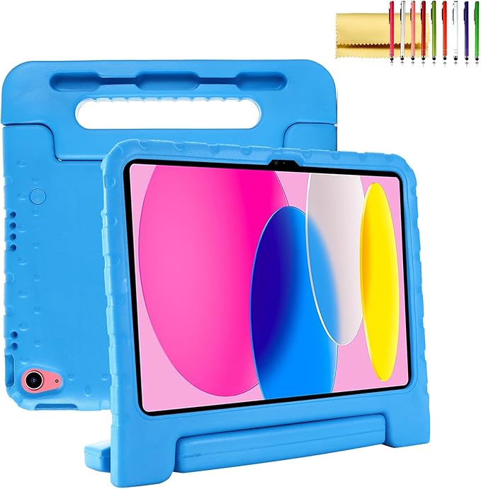 Dteck Kids Case for iPad 10th Gen 10.9" with Pencil Holder, Shockproof Rugged EVA Handle Stand Child Proof Case, Blue