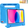 Dteck Kids Case for iPad 10th Gen 10.9" with Pencil Holder, Shockproof Rugged EVA Handle Stand Child Proof Case, Blue