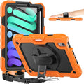 Timecity Case for iPad mini 7th/6th Generation 2024/2021 8.3 inch, Full-Body Protective for iPad mini 7/ Mini 6 Case with Screen Protector Pencil Holder Swivel Stand Hand/Shoulder Strap- Orange