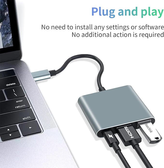 USB C Adapter, USB C to HDMI Multiport Adapter, USB C Hub, USB C to USB Adapter with 4K HDMI, USB 3.0, 100W Power Delivery, for iPhone 15, Samsung, MacBook, iPad pro, Chromebook, Dell, Switch