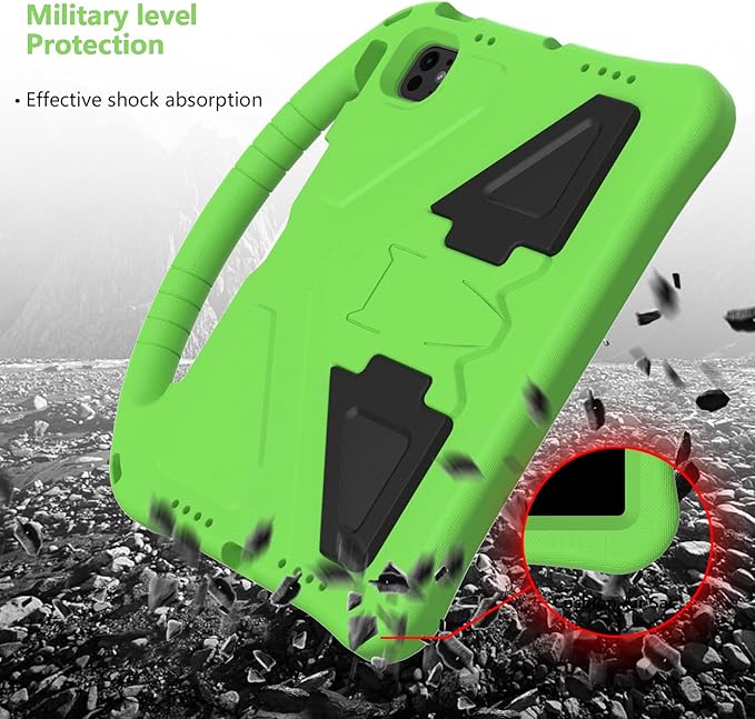 Kids Case for iPad Pro 11-inch (M5) 2025/(M4) 2024, Air 11" 2026 M4/M3/M2 Case with Pencil Holder, Techcircle Lightweight Shockproof EVA Foam Handle Stand Anti-Slip Grip Rugged Cover, Green