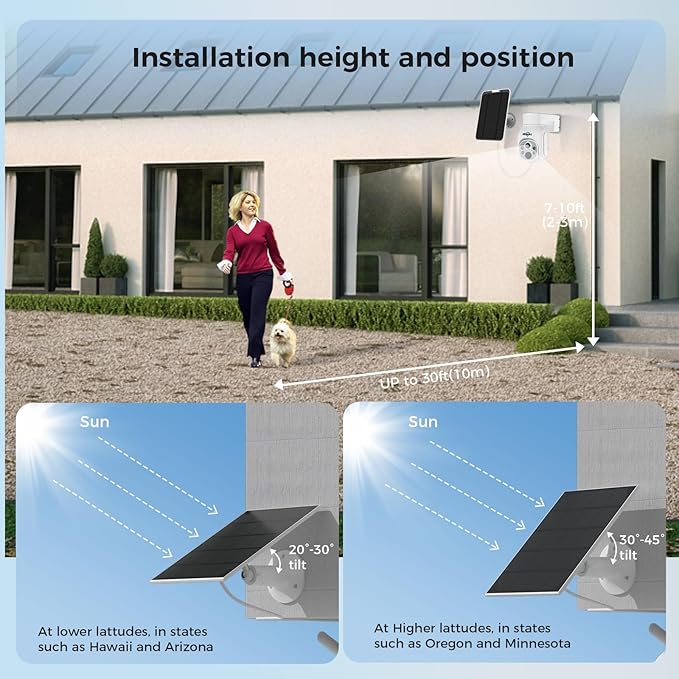 Hiseeu Solar Security Camera Outdoor, 4MP Wireless WiFi Camera, PTZ 360° View, PIR Motion Detection, Color Night Vision, IP66, 2-Way Audio, Compatible with Alexa
