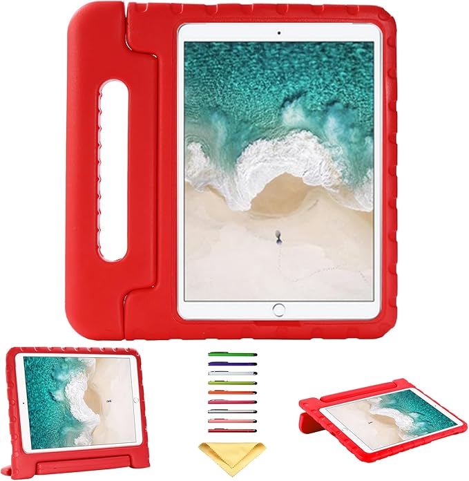 Kids Case for iPad Pro 10.5" 2017 & iPad Air 3rd Gen 10.5 inch 2019, with Rotating Handle/Stand Soft Shockproof EVA Drop Proof Lightweight Kids Girl Boy Kickstand Protective Cover,Red