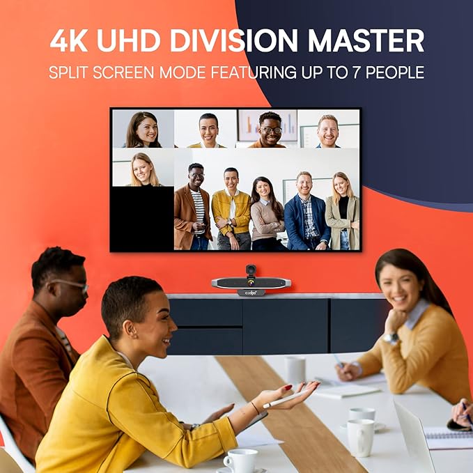 COOLPO Video Conference Camera 4K Webcam, Smart Gesture-Control Focus, AI Auto-framing w/ 110° FoV, Noise Reduction & Echo Cancellation 6 Microphones, for Video Conferencing Streaming, w/Cover