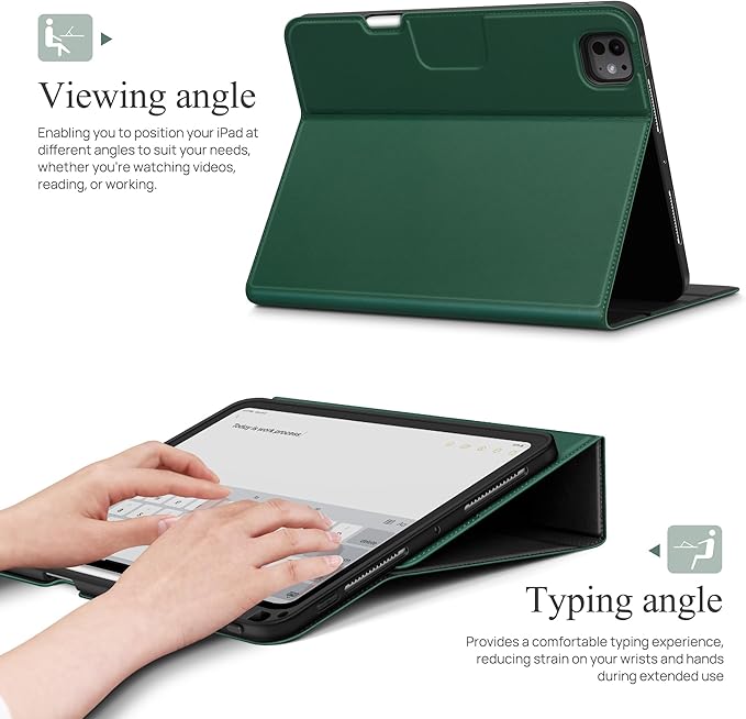 auaua Case for iPad Pro 11 Inch (M5/M4) 2025/2024, with Pencil Holder and Pocket, Multiple Angles Viewing, Magnetic Closure, Auto Sleep/Wake (Green)