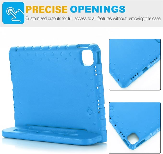 Kids Case for iPad Pro 11 inch M5/M4 (2025/2024) with Pencil Holder/Convertible Handle Stand Shockproof Slim Lightweight Cute Soft EVA Heavy Duty Rugged Kickstand Cover for Children, Blue
