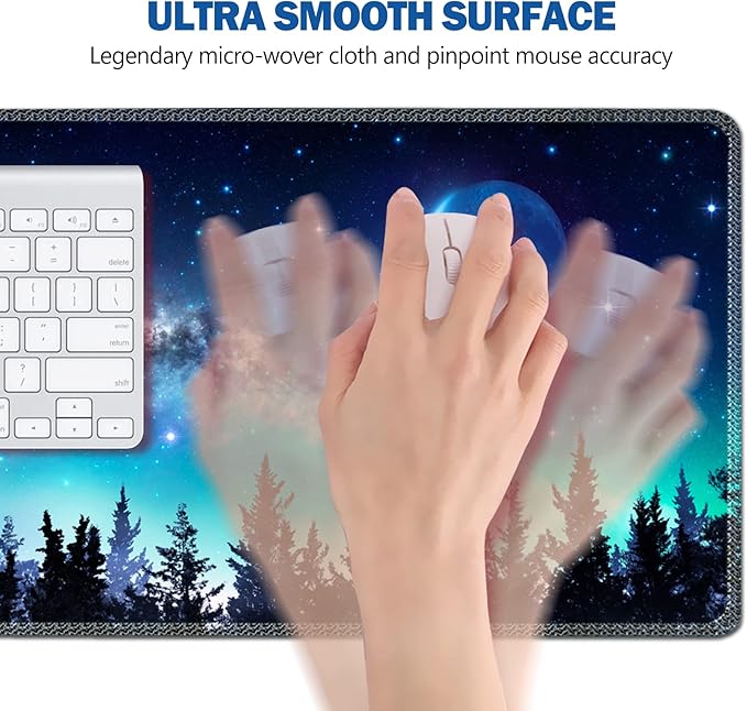 Large Gaming Mouse Pad, AIMSA Extended Mouse Pad with Stitched Edge, XL Keyboard Mouse Mat Non-Slip Rubber Base Desk Pad 31.5x15.7inch for Office Home Game Work -Forest Moon Sky