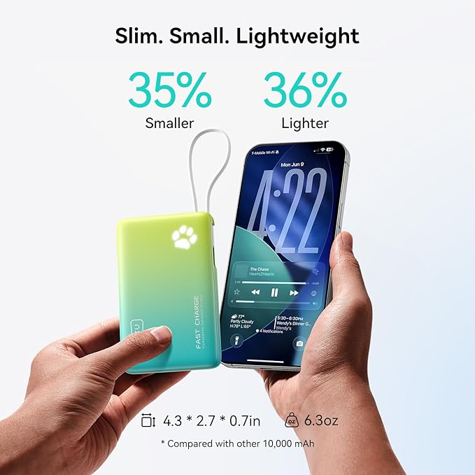 INIU Portable Charger, 45W PD Slim 10000mAh Power Bank with Built-in USB-C, Camping Outdoor Travel Business, for Women Men Students Family Emergency