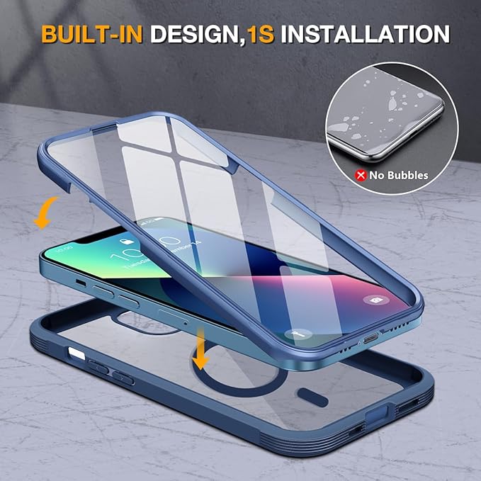 Miracase for iPhone 13 mini Case 5.4",Full-Body Protection,Clear Bumper Case with Built-in 9H Tempered Glass Screen Protector,Military-Grade Drop Protection Outdoor Phone Case for 13 mini,Dark Blue