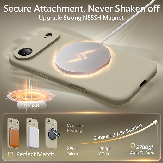 FireNova Magnetic for iPhone Air Case, Compatible with MagSafe, [Integrated Silicone Camera Control Button] [Camera Protection] Microfiber Lining Phone Case for iPhone 17 Air, 6.5", Khaki