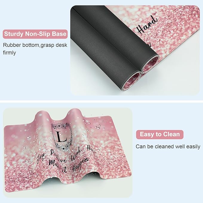 Pink Large Gaming Mouse Pad with Coaster, Desk Mat, Mouse Pad for Computer Keyboard Laptop Office Decor, Stitched Edges Extended Mousepad, 31.5'' x15.6''-Letter L