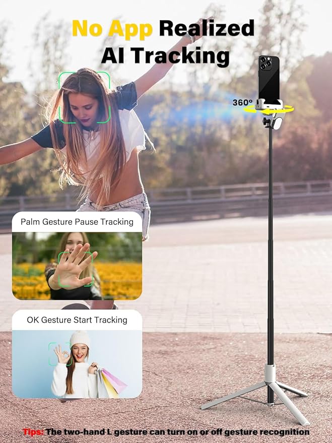 AOCHUAN Smartphone Gimbal Stabilizer, Smart Face Tracking Tripod Without APP - 4 in 1 Cellphone Gimbal Stabilizer for iPhone&Android Extended 108cm Rod with RGB Fill Light,M2PRO White