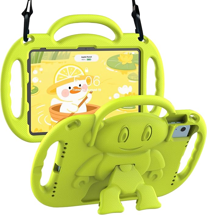 Kids Case for iPad A16 11" 2025 (11th Gen) & 10th Generation 10.9" 2022 & iPad Air 11" M3/M2 & Air 5th/4th Gen & Pro 11, Durable Shockproof Cover with Shoulder Strap Handle Stand, Light Yellow