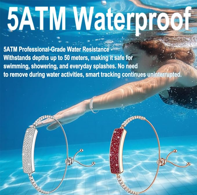 Smart Bracelet Fitness Tracker with 24/7 Health Monitoring 5ATM Waterproof,Blood Oxygen, Heart Rate, HRV,Sleep Monitor – Slim Design Long Battery Life for Women Free App Android & iOS Silver