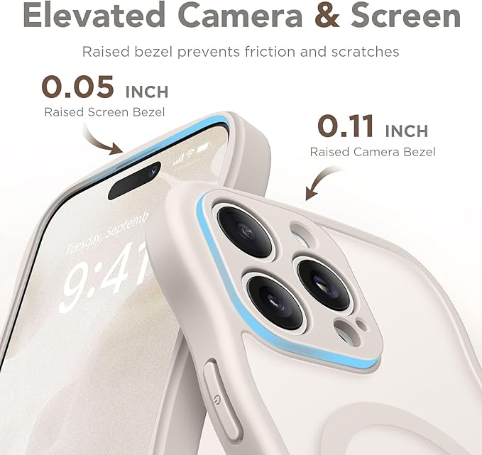 CAPRARO Cute for iPhone 15 Pro Max Case, Compatible with MagSafe, [Curly Wave Edge] [Full Camera Protection] [14 FT Drop Protection] Magnetic Phone Case for 15 Pro Max 6.7 Inch, Stone