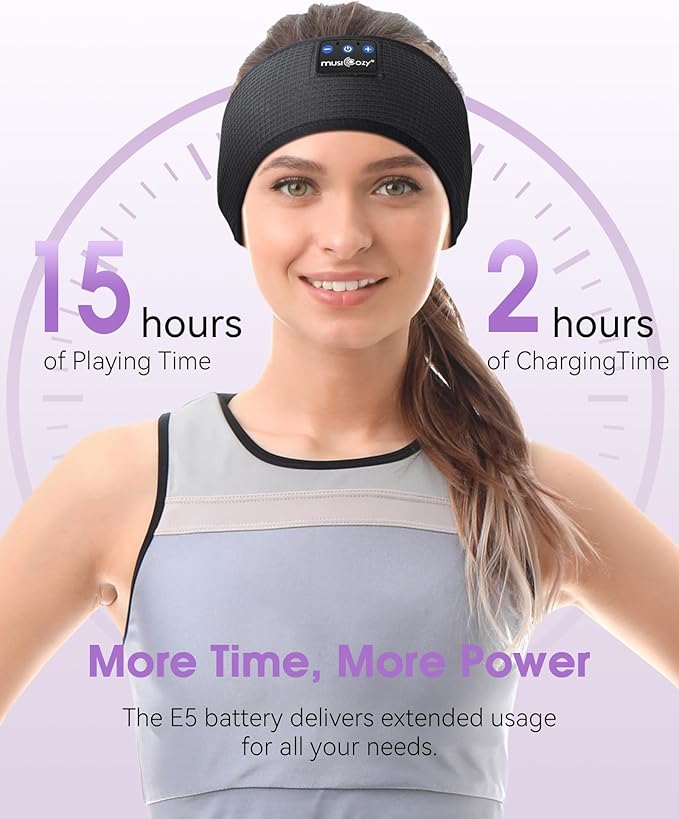 MUSICOZY Audífonos para Dormir con Bluetooth 5.4 tipo Banda para la Cabeza, Auriculares Inalámbricos con Altavoces Estéreo HD, Antifaz para Dormir Ideal para Ejercicio, Correr, Viaje y Yoga
