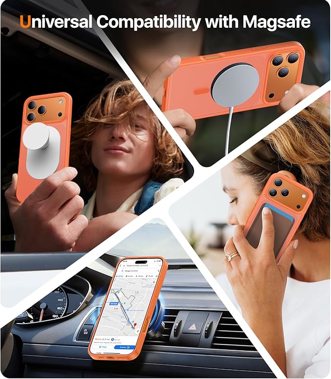 Magnetic for iPhone 17 Pro Case,[Anti-Slip][Compatible with MagSafe][Military Grade Drop Protection] Shockproof Protective Translucent Matte Phone Case for iPhone 17 Pro Case,Orange