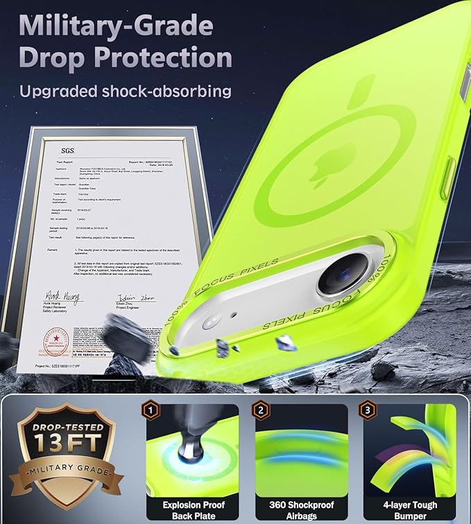 Newfuture Magnetic for iPhone Air Case [Compatible with Magsafe] [Military Grade Drop Protection] Translucent Matte Anti-Scratch Shockproof Protective Phone Cover 6.5 Inch, Fluorescent Green