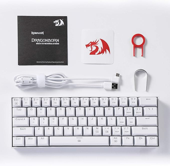 Redragon K630 Dragonborn 60% Wired RGB Gaming Keyboard, 61 Keys Compact Mechanical Keyboard with Linear Red Switch, Pro Driver Support, White