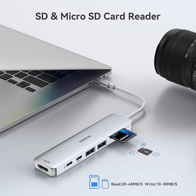 MOKiN 7 in 1 USB C Dongle with HDMI, microSD/SD Card Reader, Data Port, 100W PD, 2 USB 3.0 for MacBook Pro/Air, Dell XPS, Lenovo Thinkpad
