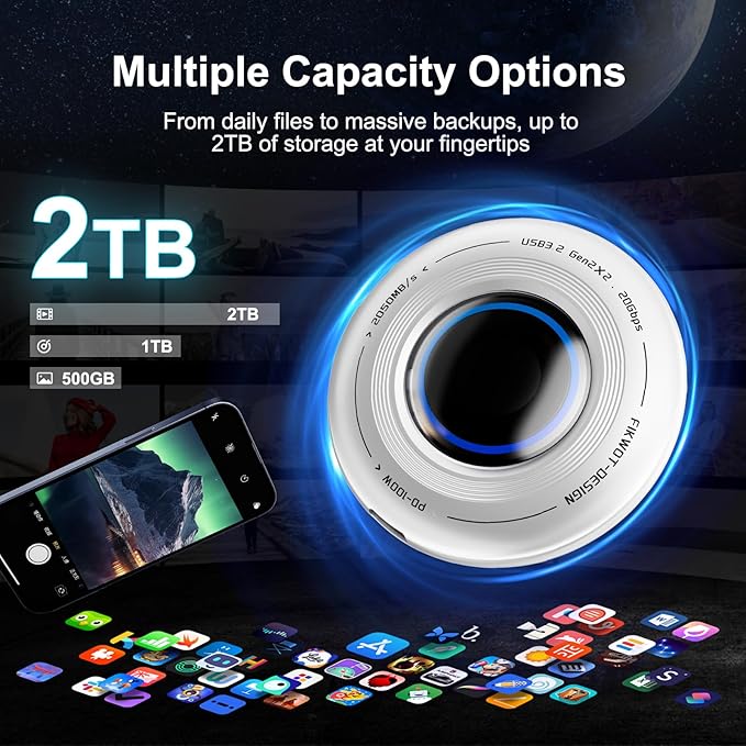 FP108 1TB Magnetic Portable SSD, External Solid State Drives with PD-100W and 2050MB/s USB-C 3.2 Gen 2x2, Play While Charging, Compatible with iPhone 16/15 Pro Max, Android, PC, Mac, Switch Lite
