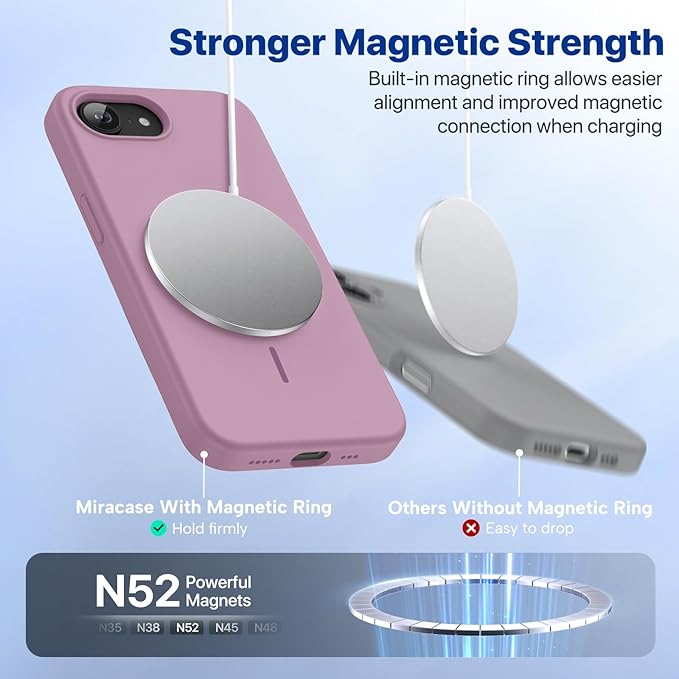 Miracase Magnetic for iPhone 17e Case & iPhone 16e Case, [Soft Anti-Scratch Microfiber Lining], Compatible with MagSafe, Silicone Shockproof Protection Phone Case for iPhone 17e/16e, Blackcurrant