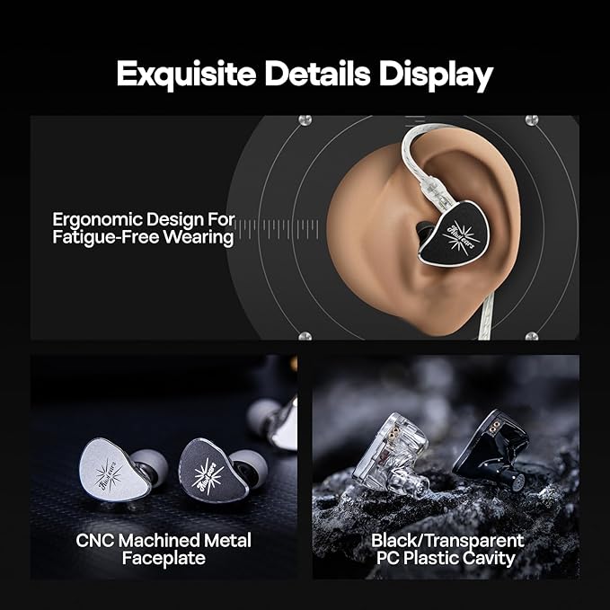 Linsoul Kiwi Ears Belle 10mm DLC Dynamic Driver in-Ear Monitor, HiFi Wired Earbuds with Dual Silver-Plated Cables, Professional IEM for Stage Performance/Gaming/Music Production (Typec MIC, Silver)