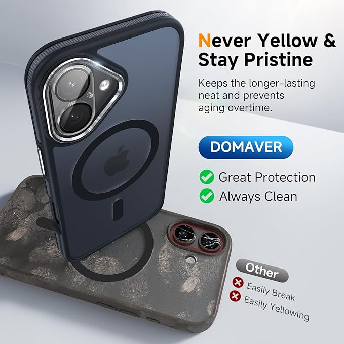 DOMAVER Magnetic 3 in 1 for iPhone 16 Case, [Omni-Directional Protection] with 1x Screen Protector + 1x Camera Cover, [Seamless Work with Magsafe] Protective Silm Case for iPhone 16 Charcoal Gray