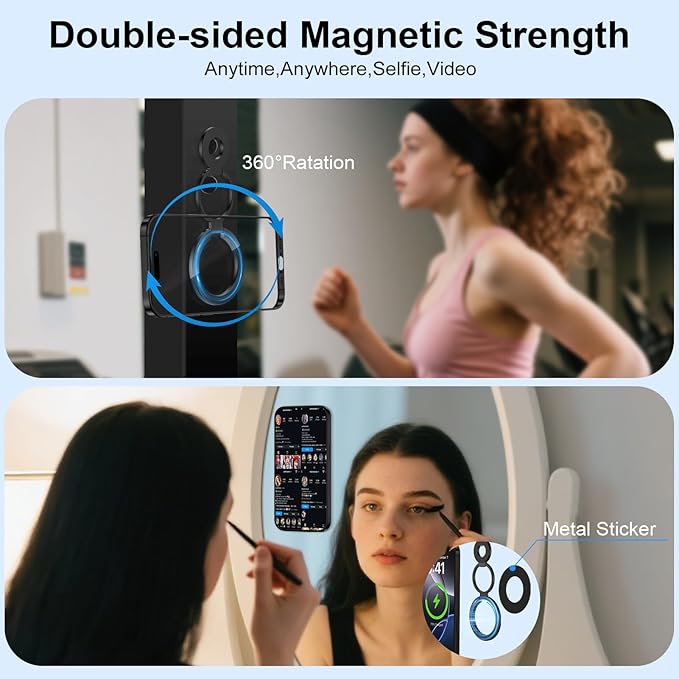 Magnetic Phone Ring Holder for MagSafe Gym Phone Grip Stand Finger Ring Kickstand Dual-Sided Magnetic Stand for iPhone 17 16 Pro Max 16e 15 14 13 12 Pro Max,Samsung,Compatible for Wireless Car Mount