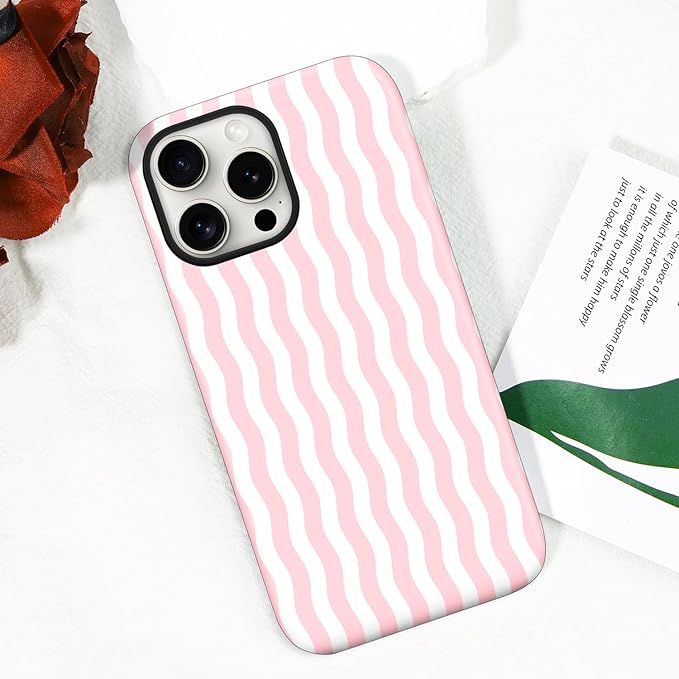 Magnetic for iPhone 13 Pro Max Case Cute Wavy Stripes Phone Case, Shockproof Slim TPU and Hard PC Protective Phone Cover Compatible with MagSafe Designed for Women Girls, Pink