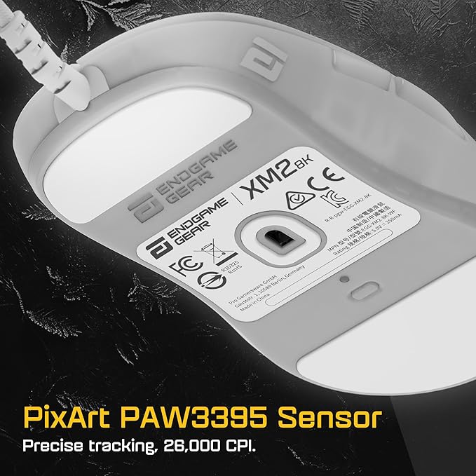 ENDGAME GEAR XM2 8k Gaming Mouse – 8000Hz Polling Rate, Kailh GX Switches, PixArt PAW3395 Sensor, Ultra-Light 52 g, White Frost Edition