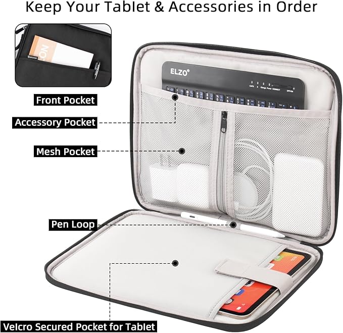 Arvok 9-11 Inch Tablet Sleeve Bag for New 11" iPad Pro M4/iPad Air M2 2024, iPad 10.9" (10th Gen), iPad Pro 11" 4/3/2, iPad Air 5/4/3 10.9"/10.5", Water-Resistant Tablet Carrying Case, Black