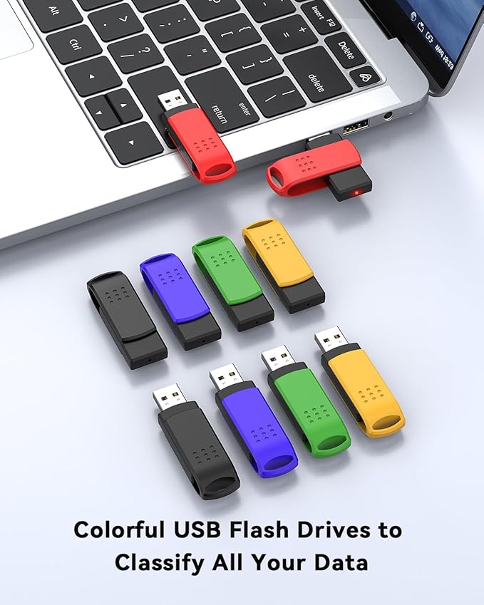 KEXIN 32 GB Flash Drive 10 Pack USB 2.0 Thumb Drives - USB Memory Stick with LED Light - Stylish Colorful Pen Drive for Photo Video File Music - Green, Red, Black, Blue, Yellow