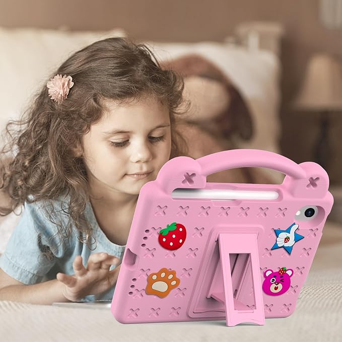 for iPad mini 7 Case A17 Pro,iPad mini 6 Case, Shoulder Strap Shockproof Cute DIY Figures Design Handle Stand Protective Rugged Case for Apple iPad mini 7th 6th Generation 8.3",Pink