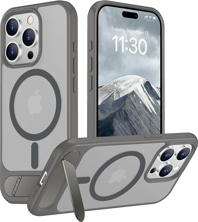 Magnetic Compatible with iPhone 15 Pro Max Case, [Built-in Invisible Kickstand][Compatible with MagSafe] [Military Grade Shockproof] Slim Translucent Matte Phone Case for iPhone 15 Pro Max 6.7"