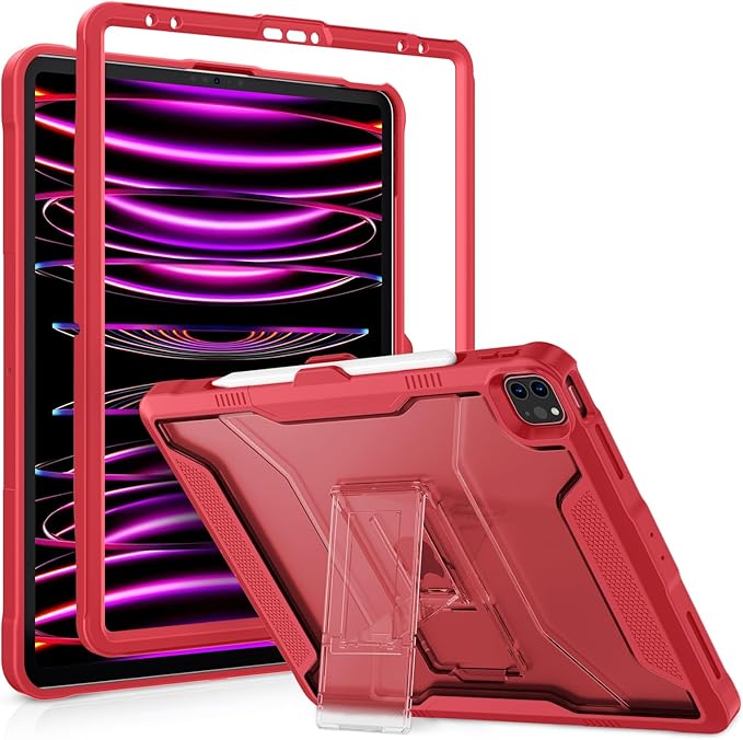 VIKESI Kickstand Protective Case for iPad Pro 12.9 6th / 5th / 4th / 3rd Generation (2022/2021/2020/2018 Released), Matte Frosted Scratch Resistant Back, TPU Shockproof Frame, Burgundy Red