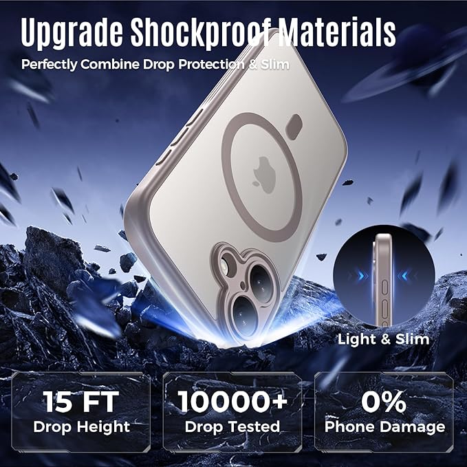 Symcele Designed for iPhone 17 Case, Compatible with MagSafe, [Camera Protection] [15FT Military Droptection] Shockproof Translucent Matte Anti-Slip Phone Case, 6.3", Natural Titanium