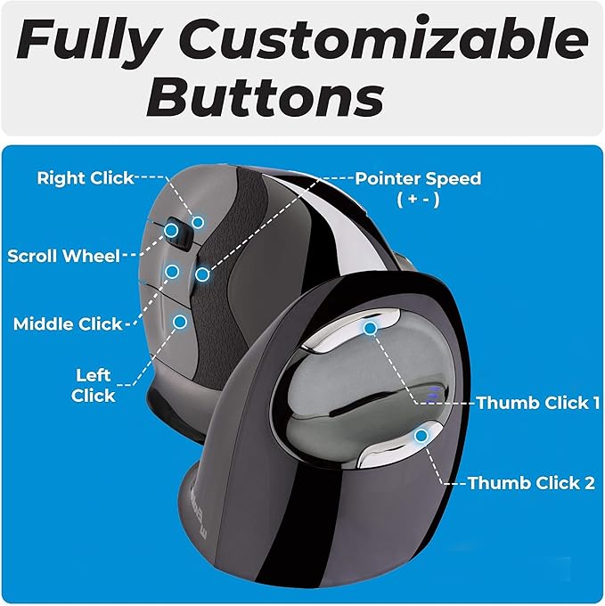 Evoluent – Inventor of The Vertical Mouse – VMDSW Ergonomic Vertical Mouse Right Hand Small USB Wireless, Sculpted for Comfort, Reduces Wrist Strain, 4 Speeds, 6 Customizable Buttons in Windows