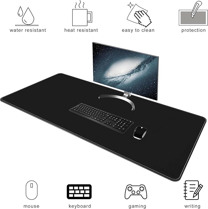 Chihein 47" x 20" 3XL PU Leather Desk Mat (Black/Gray), Dual Sided Desk Pad, Waterproof Computer Desk Bottle for Gaming, Office, Home