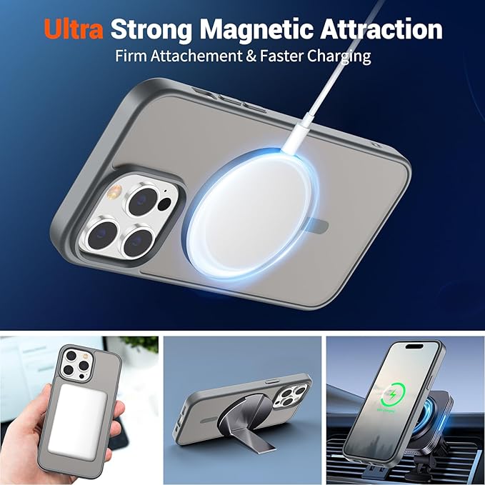 SUPFINE Magnetic for iPhone 14 Pro Max Case (Compatible with MagSafe) (Military Grade Drop Protection) Slim Translucent Matte Shockproof with Anti-Fingerprint Phone Case,Gray