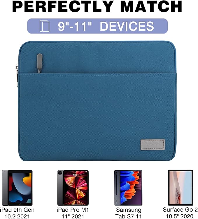 MoKo 9-11 Inch Tablet Sleeve Bag Carrying Case Fits New 11 inch iPad Air M3, iPad A16 2025, iPad Pro 11 M4/Air M2, iPad Air 5/4/3th, iPad 10/9/8/7th, Peacock Blue