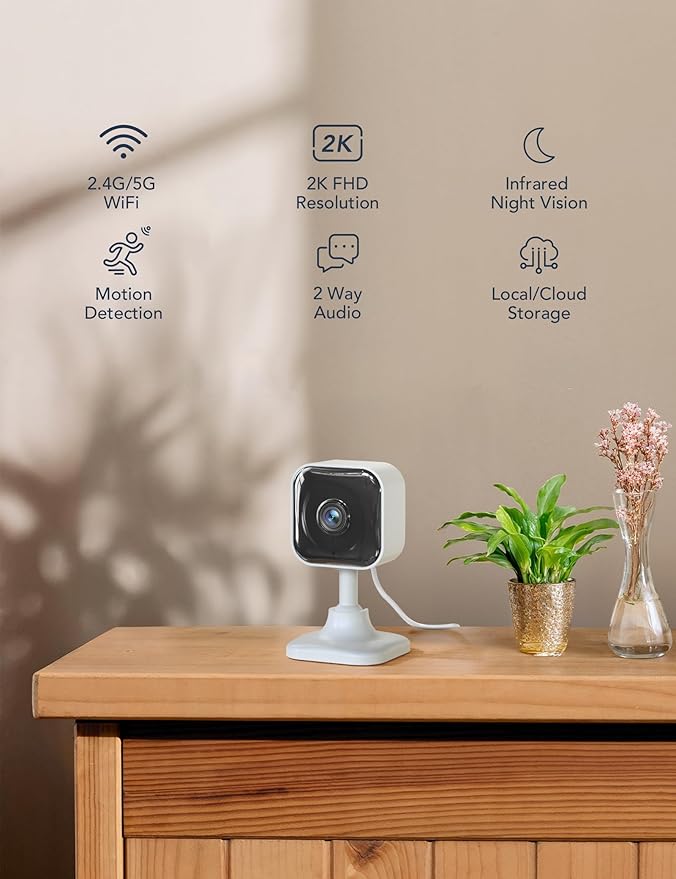 GNCC 2K Indoor Security Camera for Home, Pet Camera with Dual-Band WiFi, Mini Dog Cam with Phone App, Motion Detection, Works w/Alexa, Cloud & SD Card Storage, Fixed View, Plug-in, GC4