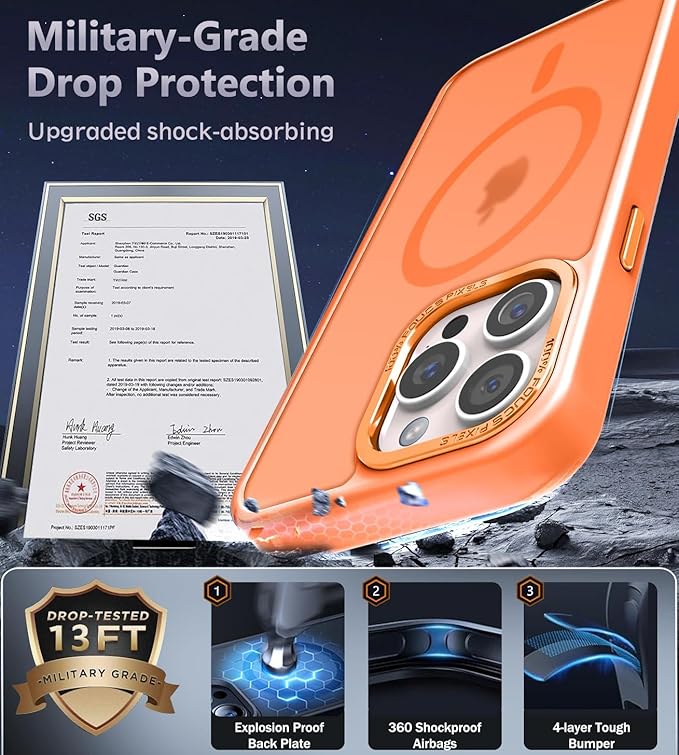 Newfuture Designed for iPhone 14 Pro Max Case with Magnetic [13 FT Military Drop Protection] [Compatible with Magsafe] Slim Translucent Matte Shockproof with Anti-Fingerprint Phone Case, Orange