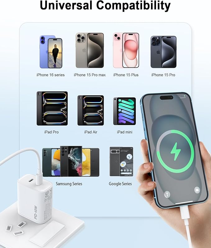 2Pack 40W USB C Charger Block, iGENJUN Dual USB-C Port Power Adapter - Phone Charger with Fast Charging Capability, Type C Wall Charger for iPhone 17/17 Pro Max/16/15, Galaxy, iPad, Tablet - White
