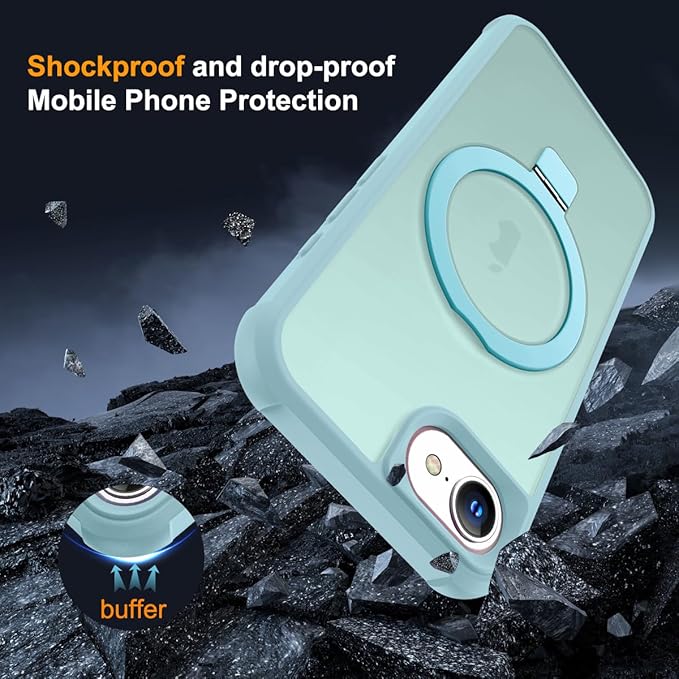 SKYLMW Compatible with iPhone 16e Case & iPhone 17e Case 6.1" with Invisible Magnetic O-Ring Stand Military-Grade Translucent Phone Cases [Compatible with Mag-Safe][Great Grip Feeling], Blue