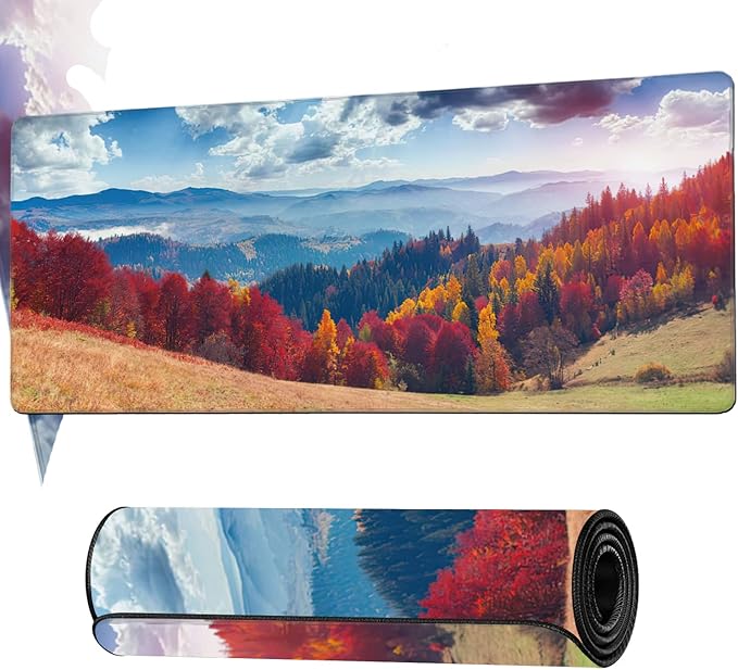 Colorful Autumn Landscape in Mountain Village Gaming Mouse Pad XXL Large Desk Mouse Pad Keyboard Mat with Stitched Edges Waterproof Non-Slip Desk Mat for Laptop,Keyboard,Computer 35.4 * 15.7 Inch
