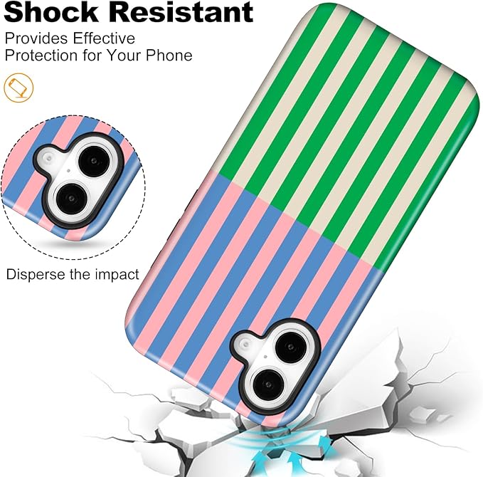 Magnetic for iPhone 16 Plus Case Cute Stripes Phone Case, Shockproof Slim TPU and Hard PC Protective Phone Cover Compatible with MagSafe Designed for Women Girls, Gray