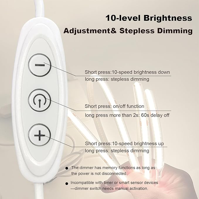 5V COB LED Strip Lights USB Powered Dimmable 6500K White CRI93+ 6 ft Dotless LED Tape Light with Dimmer, Flexible Cuttable COB Strips for Sewing Machine 3D Printer Desk TV DIY Cabinet Lighting