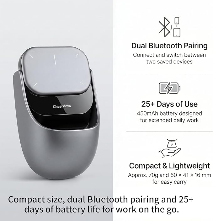 Wireless Productivity Mouse for Meetings & Presentations, Detachable Air Mouse with Recording, Transcription & Meeting Summaries, Bluetooth Computer Mouse for Desk Work & Follow-Up, Silver